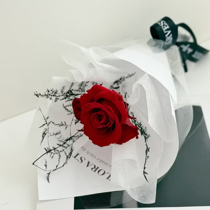 HARVEST丨單支永生玫瑰花束・附提袋丨情人節花束/告白花束/生日