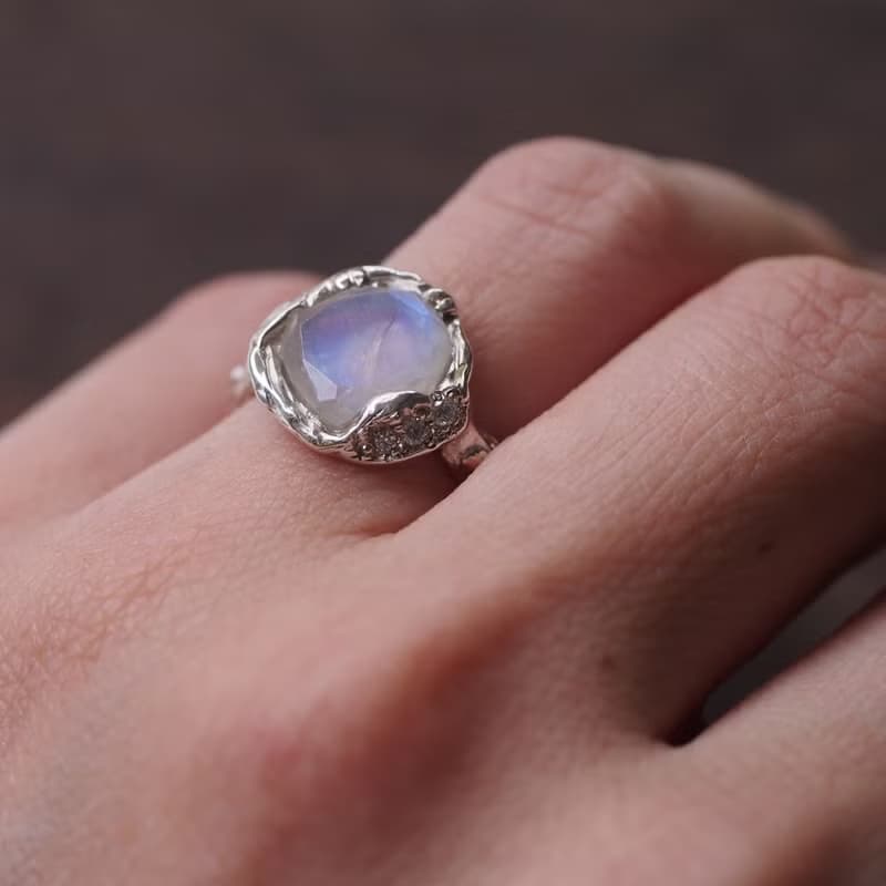 月光石手工純銀戒指 六月誕生石 Moonstone Handmade Ring