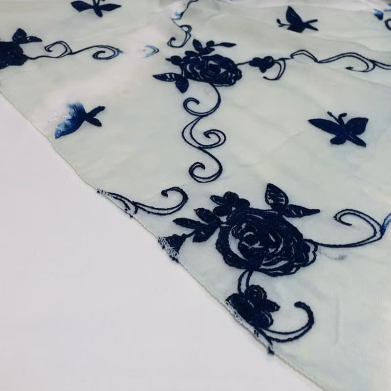 藍染刺繡棉紗圍巾