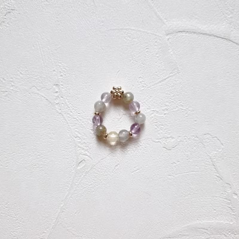 靜謐煙靄 天然晶石尾戒 (拉長石.紫黃晶)安定心神.招財.靈性智慧