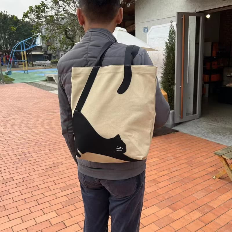 長尾黑貓帆布托特包 肩背包
