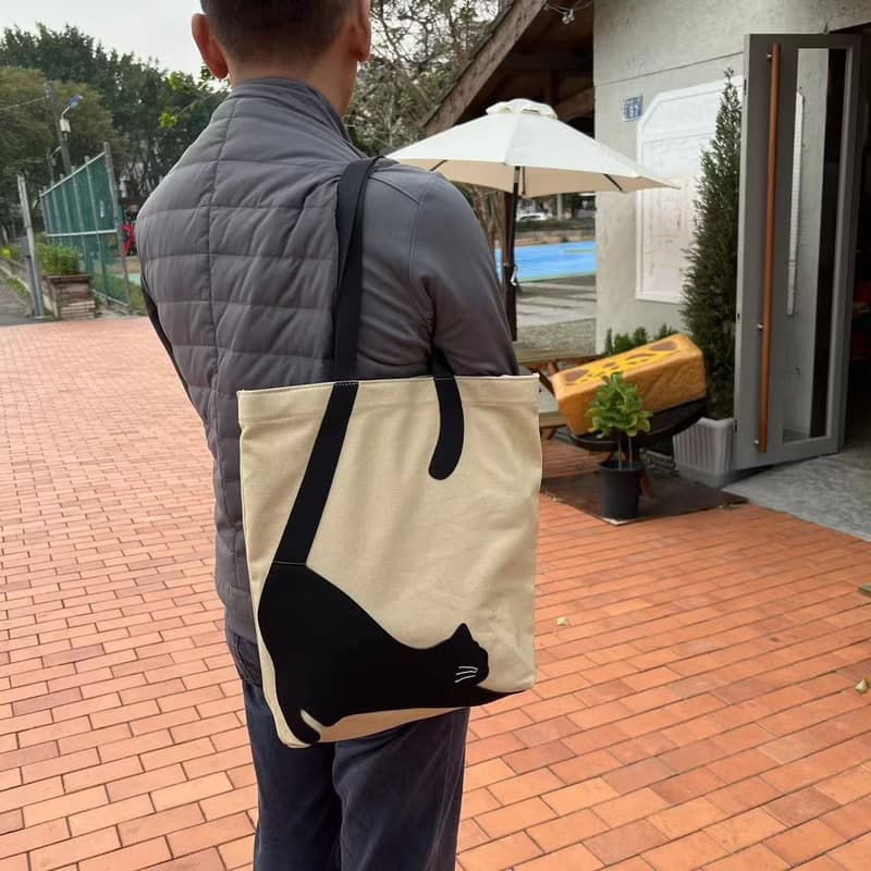 長尾黑貓帆布托特包 肩背包