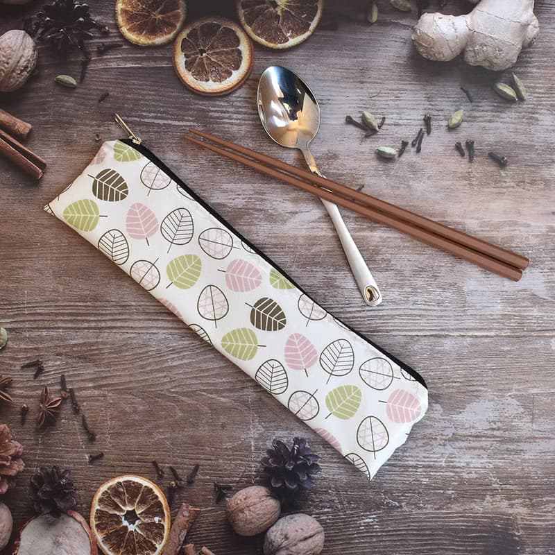 外出餐具組(筷袋+筷子+湯匙)_小葉飄飄