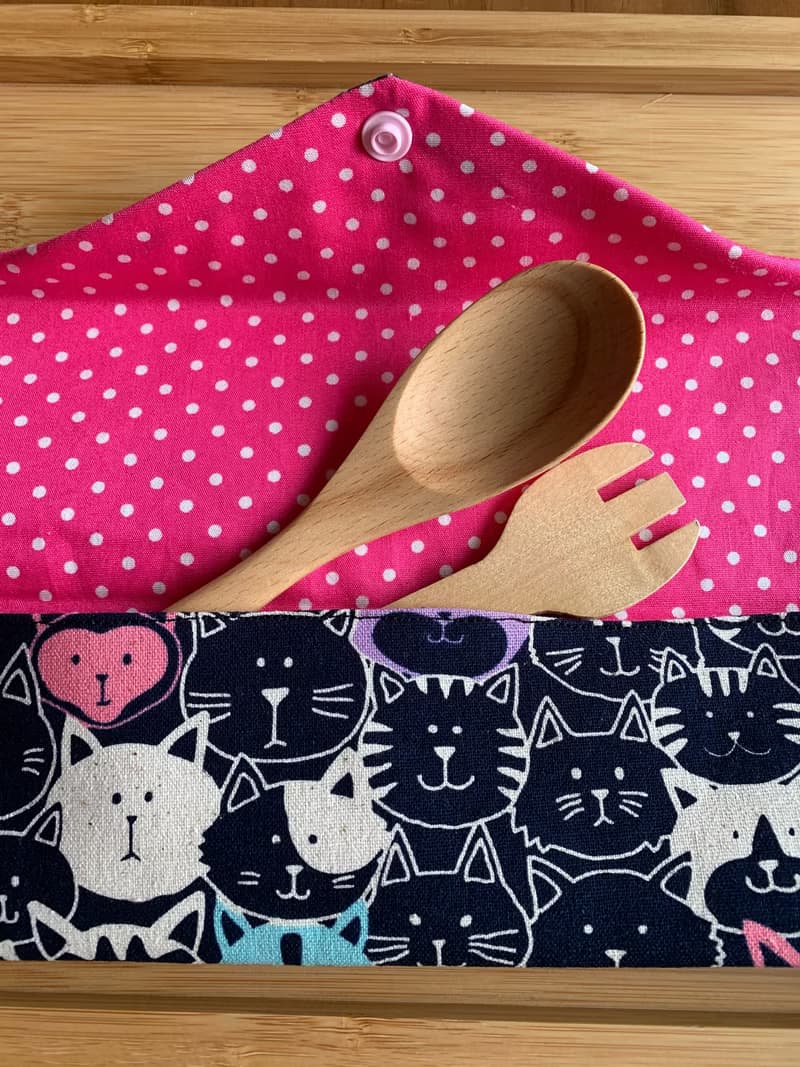 文青風環保筷袋 ~ 潮帥貓咪 深夜藍 收納 手作餐具袋