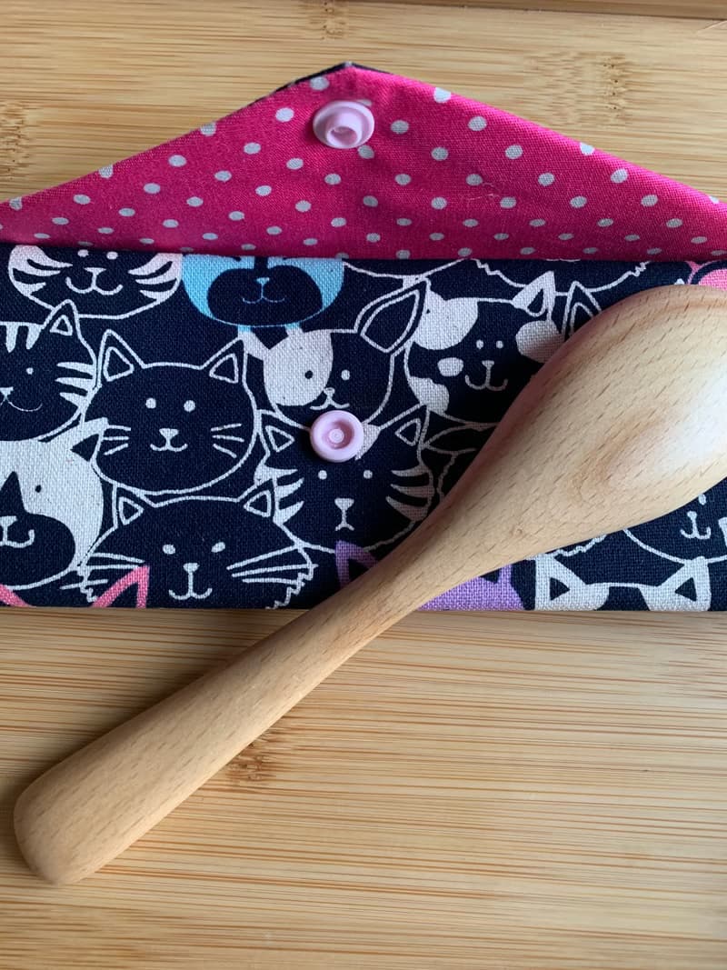 文青風環保筷袋 ~ 潮帥貓咪 深夜藍 收納 手作餐具袋