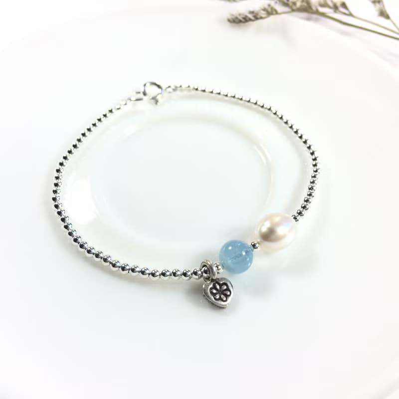 Ops Pearl Aquamarine bracelet 海藍寶/珍珠/細緻/純銀/心/手鍊