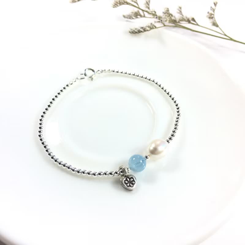 Ops Pearl Aquamarine bracelet 海藍寶/珍珠/細緻/純銀/心/手鍊