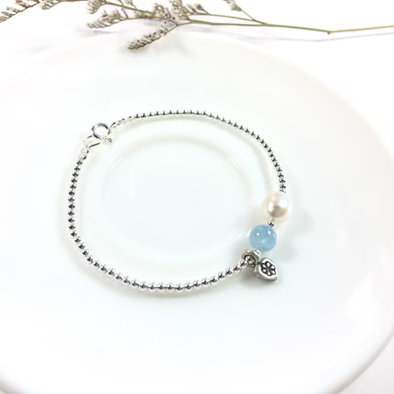 Ops Pearl Aquamarine bracelet 海藍寶/珍珠/細緻/純銀/心/手鍊