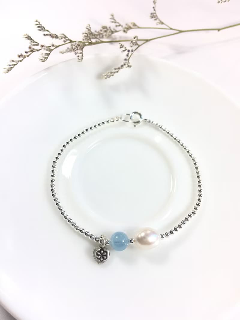 Ops Pearl Aquamarine bracelet 海藍寶/珍珠/細緻/純銀/心/手鍊