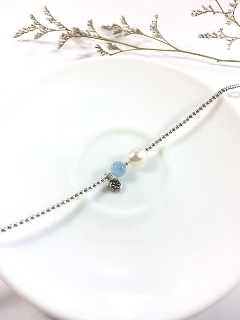 Ops Pearl Aquamarine bracelet 海藍寶/珍珠/細緻/純銀/心/手鍊