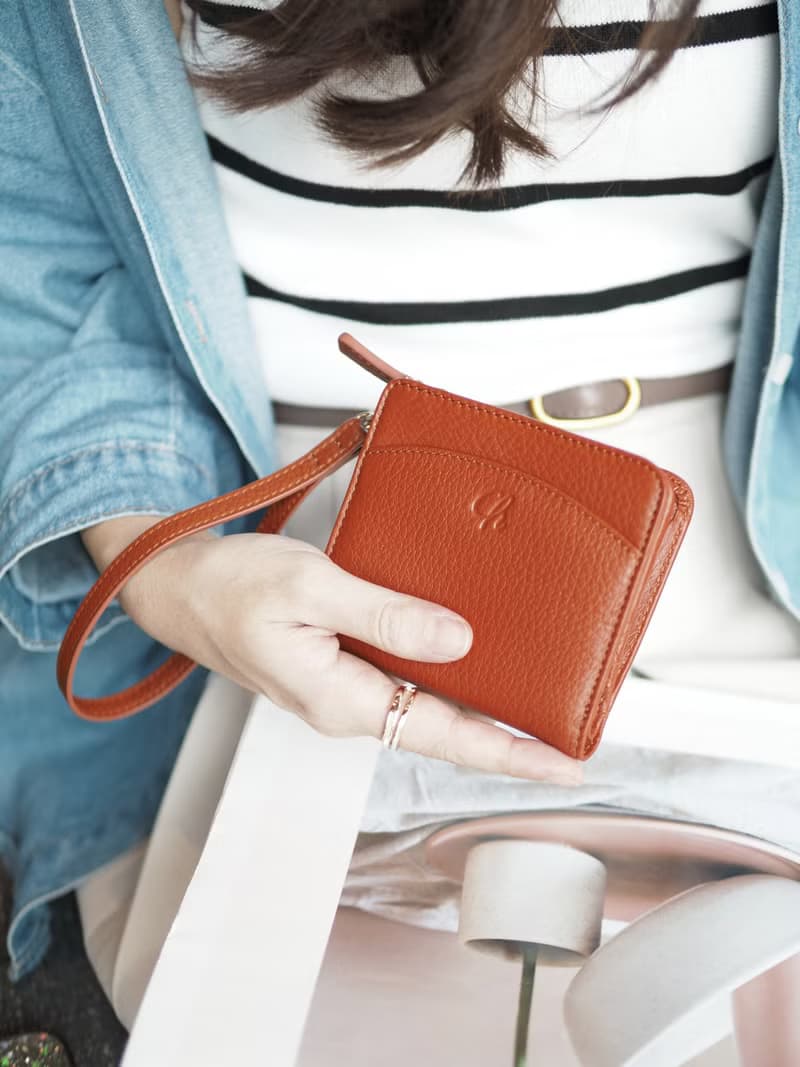 Anna (Caramel): Mini / short wallet, cow leather, Bifold Zipper, Orange-Brown