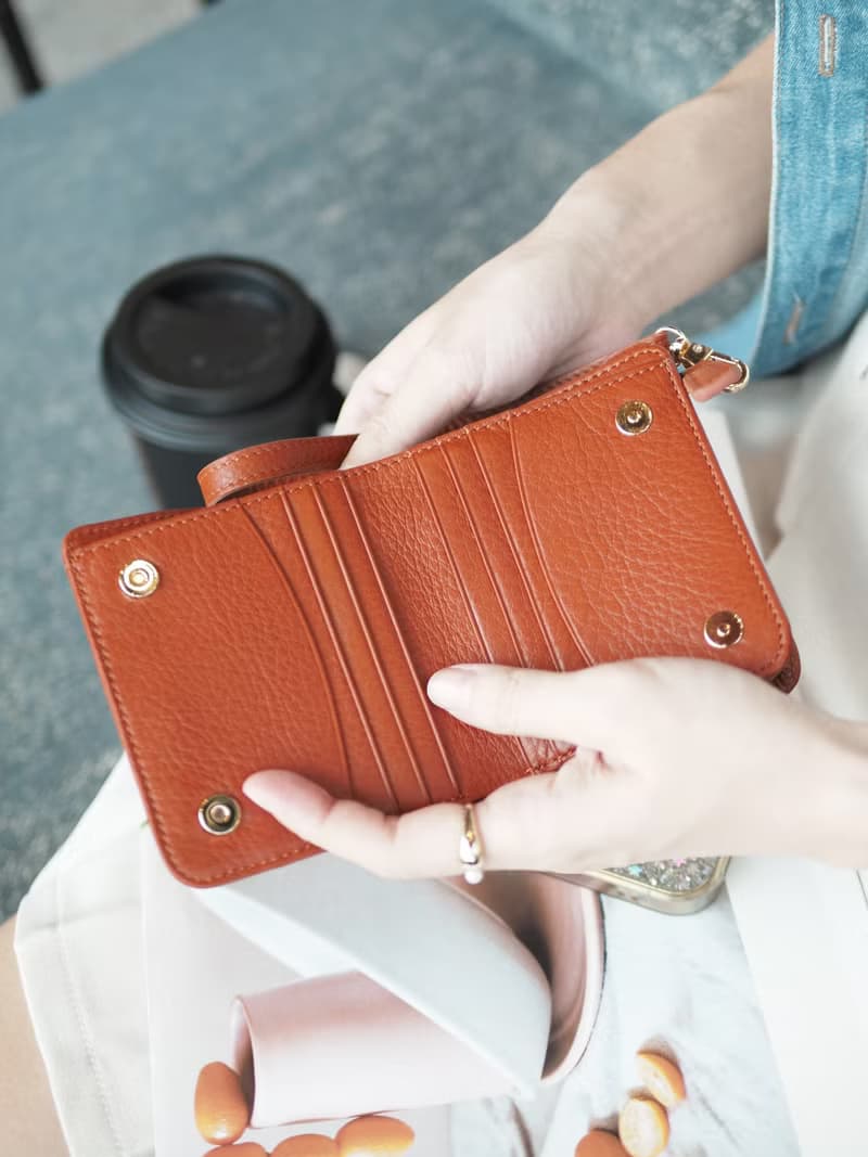 Anna (Caramel): Mini / short wallet, cow leather, Bifold Zipper, Orange-Brown