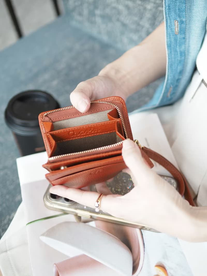 Anna (Caramel): Mini / short wallet, cow leather, Bifold Zipper, Orange-Brown