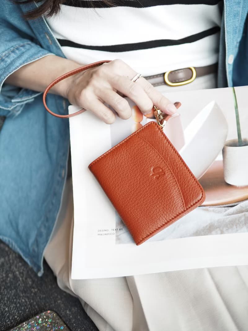 Anna (Caramel): Mini / short wallet, cow leather, Bifold Zipper, Orange-Brown