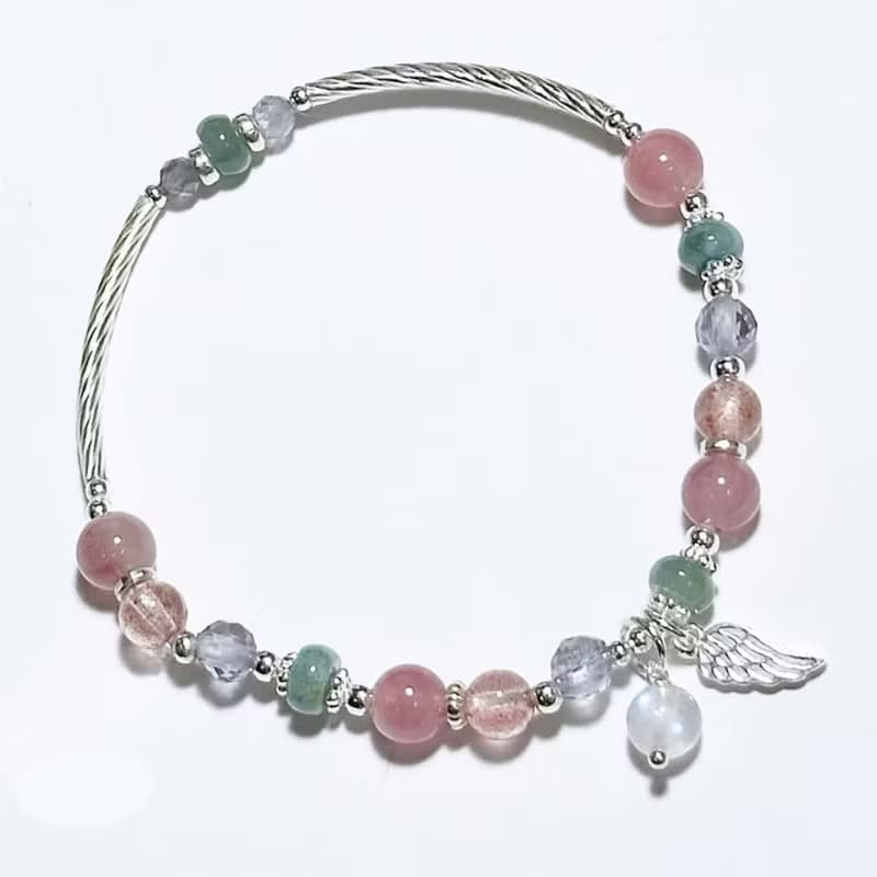 粉暮與晨曦-馬島粉晶.草莓晶.菫青石-純銀設計款手鍊