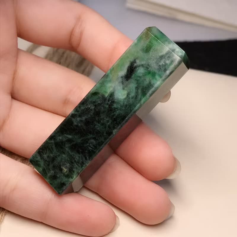 花青翡翠玉印章 | 天然緬甸玉A貨翡翠 | 送禮