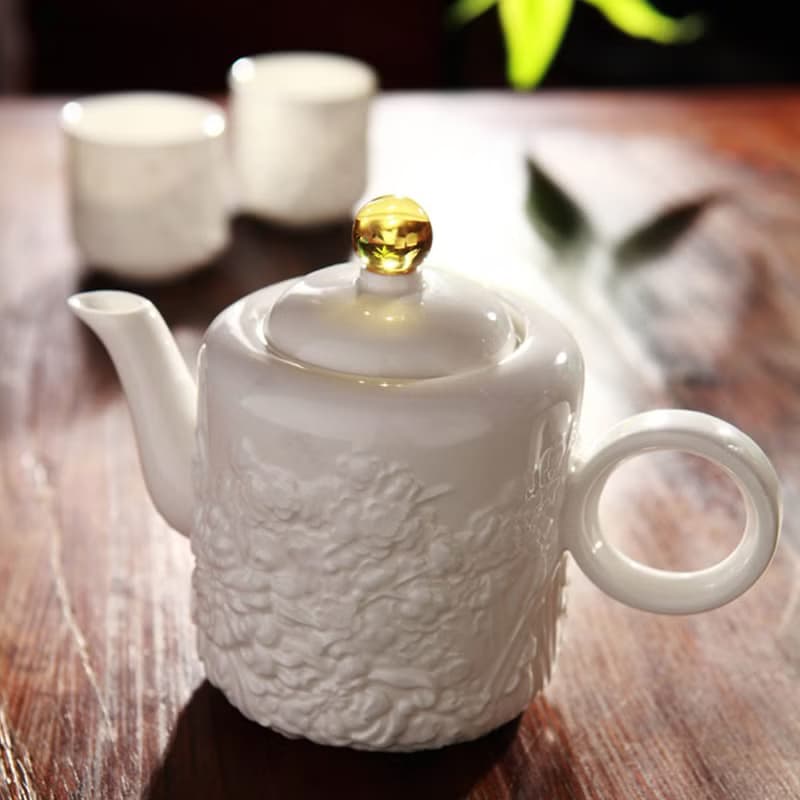 LIULI LIVING 閒情四季(一壺二杯)茶具組 四季花雕 琉璃珠 骨瓷壼