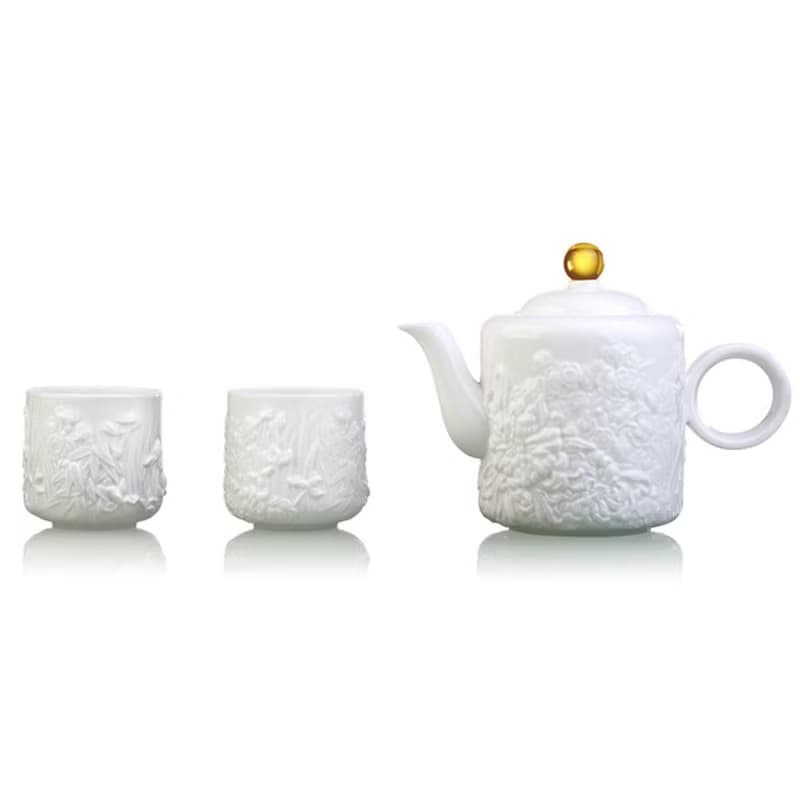 LIULI LIVING 閒情四季(一壺二杯)茶具組 四季花雕 琉璃珠 骨瓷壼