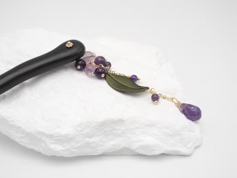 【香風美人】天然石 春仔花 纏花 髮簪 | 紫水晶 檀木 母親節禮物