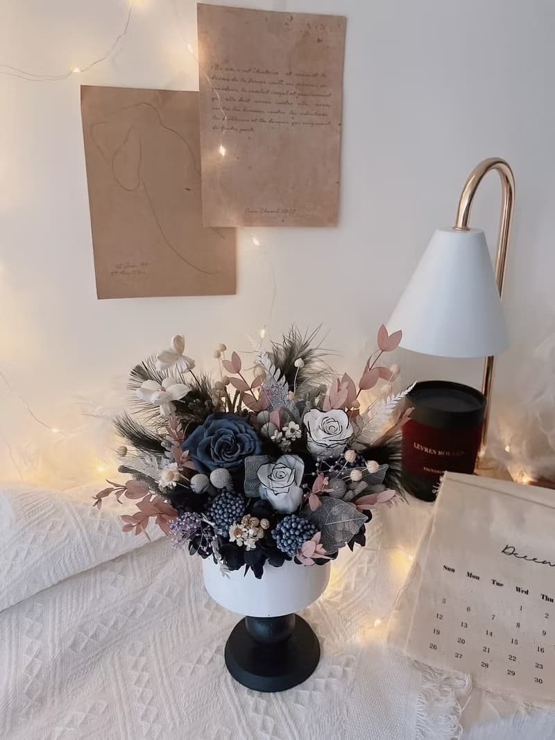 法式黑小香盆花 永生盆花 永生玫瑰花 開幕花禮 喬遷賀禮 黑色系