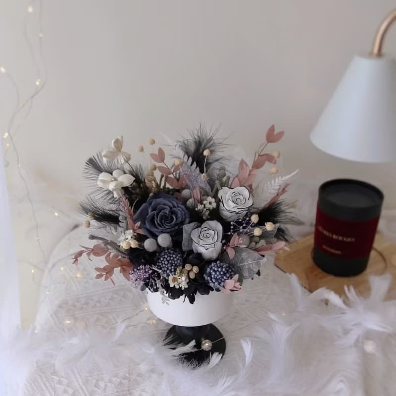 法式黑小香盆花 永生盆花 永生玫瑰花 開幕花禮 喬遷賀禮 黑色系