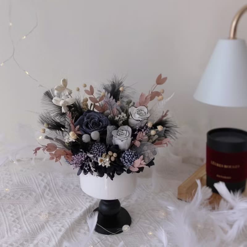 法式黑小香盆花 永生盆花 永生玫瑰花 開幕花禮 喬遷賀禮 黑色系
