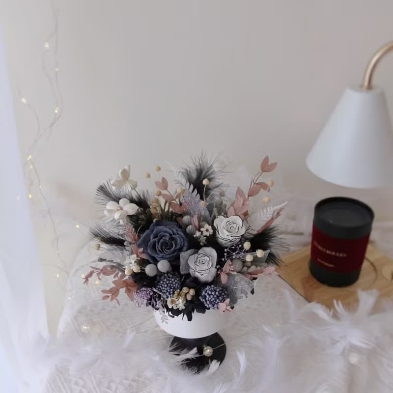 法式黑小香盆花 永生盆花 永生玫瑰花 開幕花禮 喬遷賀禮 黑色系