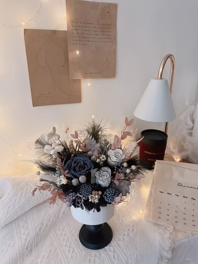 法式黑小香盆花 永生盆花 永生玫瑰花 開幕花禮 喬遷賀禮 黑色系