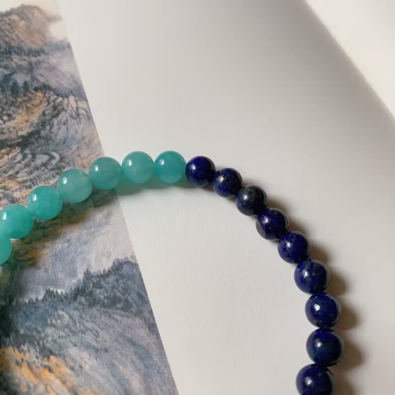 憶水漾藍。天然天河石手鏈青金石 不規則粉水晶 文藝簡約禮物手串