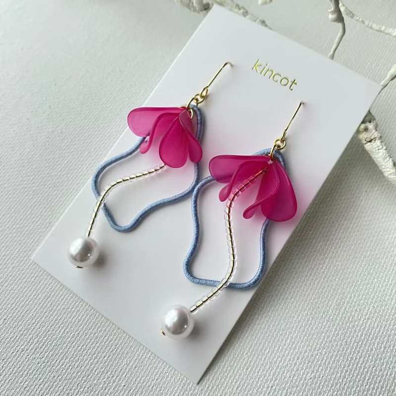 ボタニカル ピアス・イヤリング 【ブルーシルバー×マゼンタ】