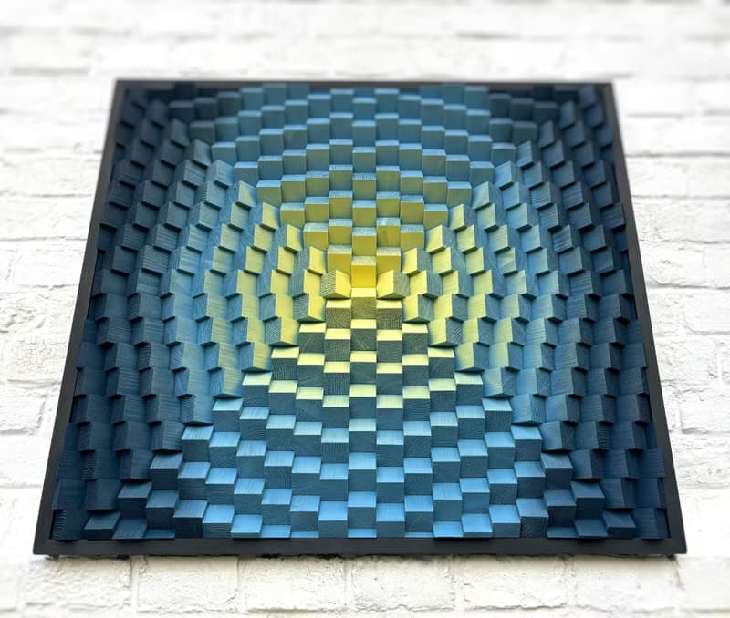 Wood Wall Art - Music Room Gift Blue Yellow - 3D Acoustic Panel Sound Diffuser