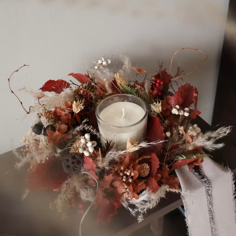 永生花橘紅色花圈禮盒 秋天花圈 居家擺飾  生日禮物 附盒子