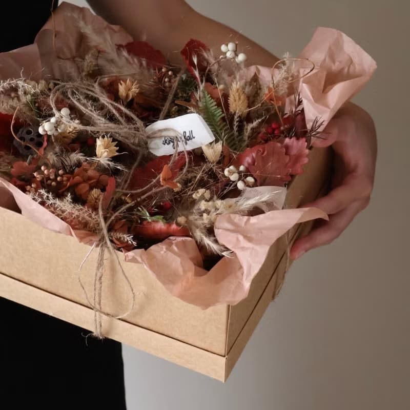 永生花橘紅色花圈禮盒 秋天花圈 居家擺飾  生日禮物 附盒子