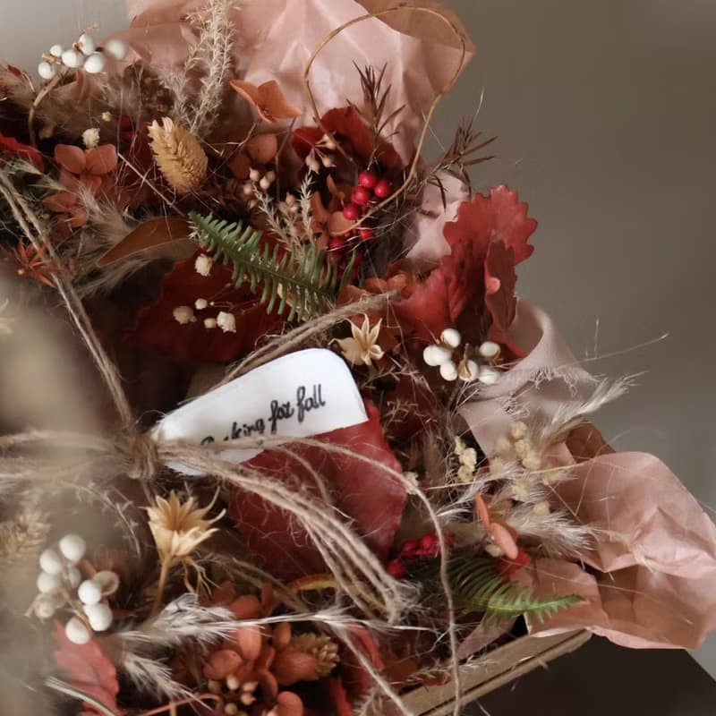 永生花橘紅色花圈禮盒 秋天花圈 居家擺飾  生日禮物 附盒子