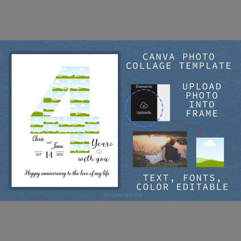 【數位】0-9 Number Photo collage Editable Canva Template, Anniversary Gift, Birthday