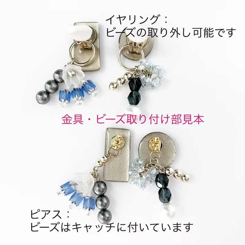 グレー 空見る鳥と輝く林檎のイヤリング/ピアス
