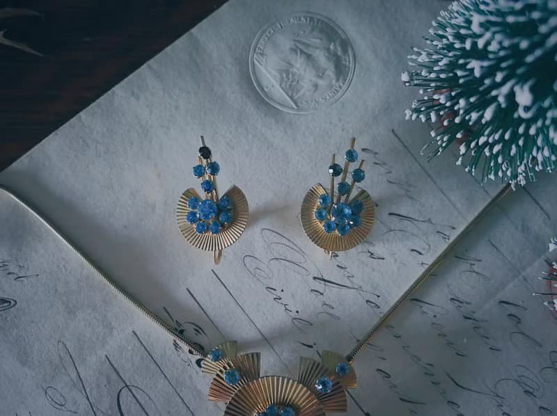 Krementz 摺扇圓舞套組 項鍊耳環－美國古董首飾 Vintage Jewelry