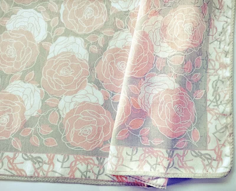 Yves Saint Laurent Vintage Scarf Woven Fabric Roses 23 x 23 inches