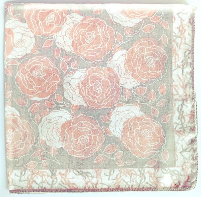Yves Saint Laurent Vintage Scarf Woven Fabric Roses 23 x 23 inches