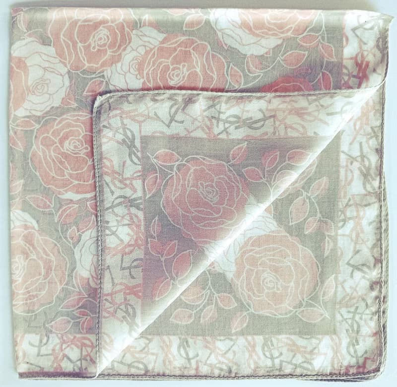 Yves Saint Laurent Vintage Scarf Woven Fabric Roses 23 x 23 inches