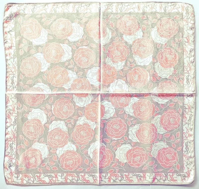 Yves Saint Laurent Vintage Scarf Woven Fabric Roses 23 x 23 inches