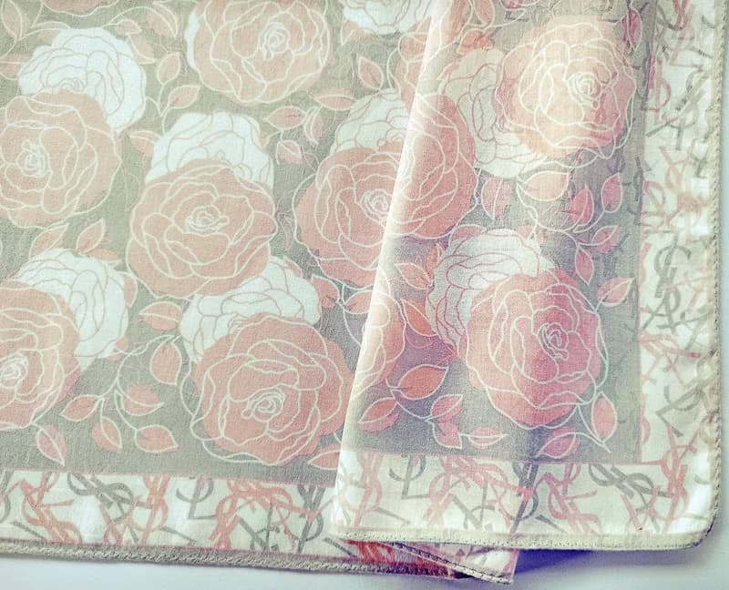 Yves Saint Laurent Vintage Scarf Woven Fabric Roses 23 x 23 inches