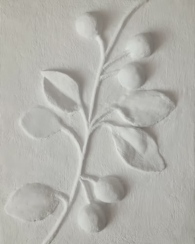 小白色淺浮雕原創 3d 牆藝術石膏植物牆裝飾櫻桃樹枝 3d 面板牆