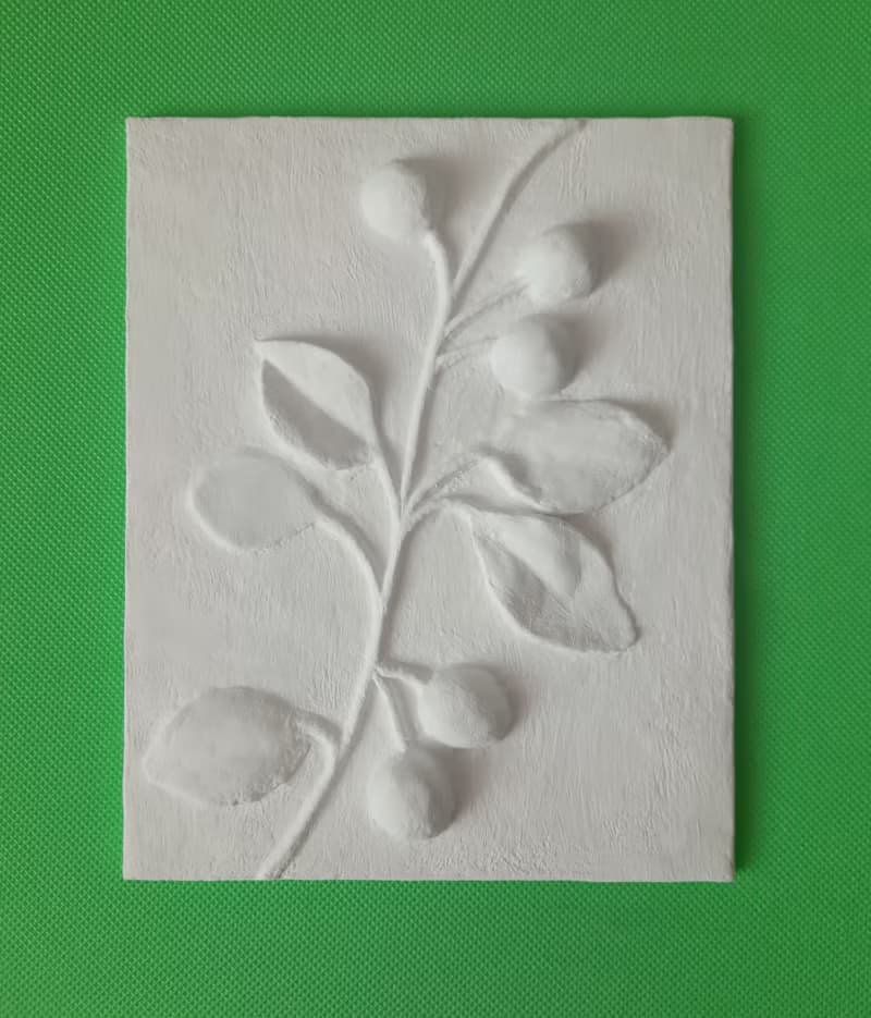 小白色淺浮雕原創 3d 牆藝術石膏植物牆裝飾櫻桃樹枝 3d 面板牆