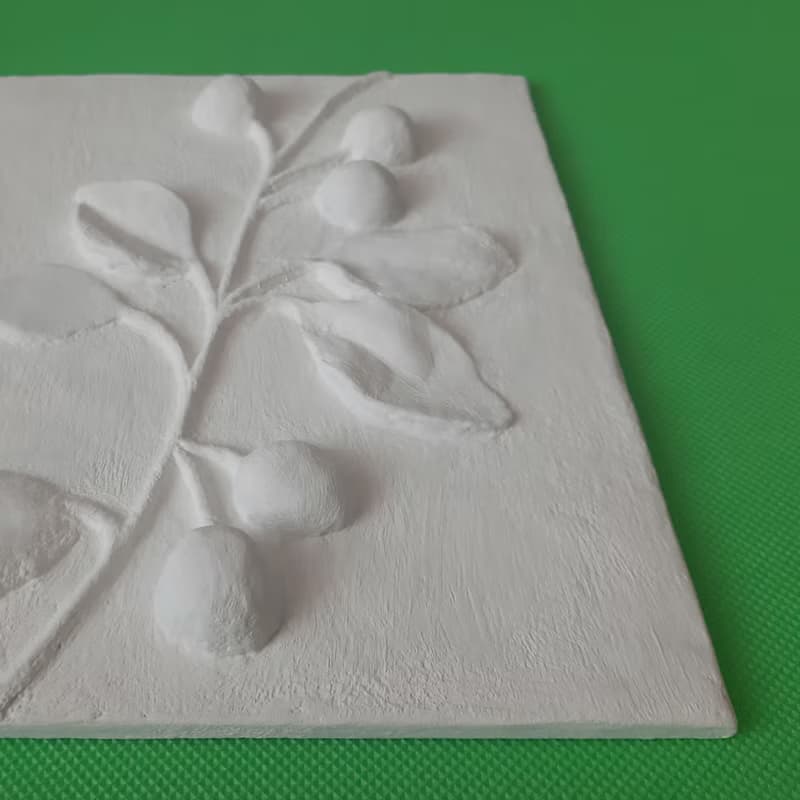 小白色淺浮雕原創 3d 牆藝術石膏植物牆裝飾櫻桃樹枝 3d 面板牆