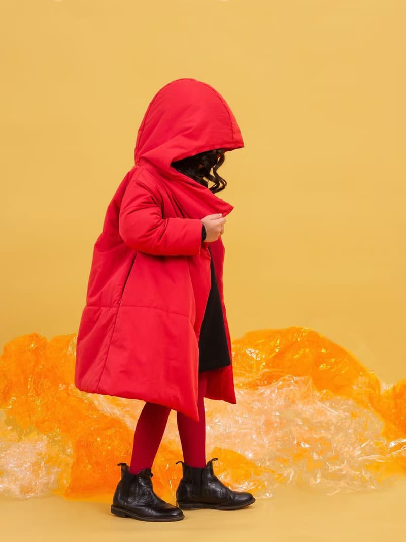 立領連帽長版泡芙大衣