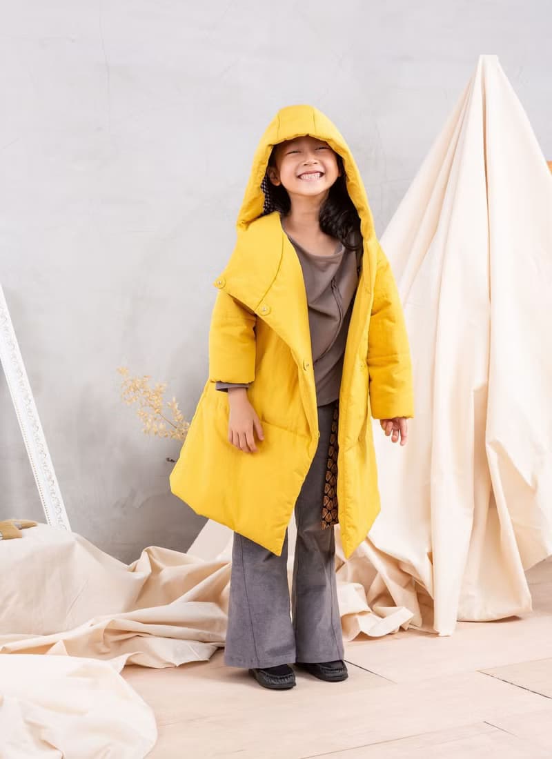 立領連帽長版泡芙大衣