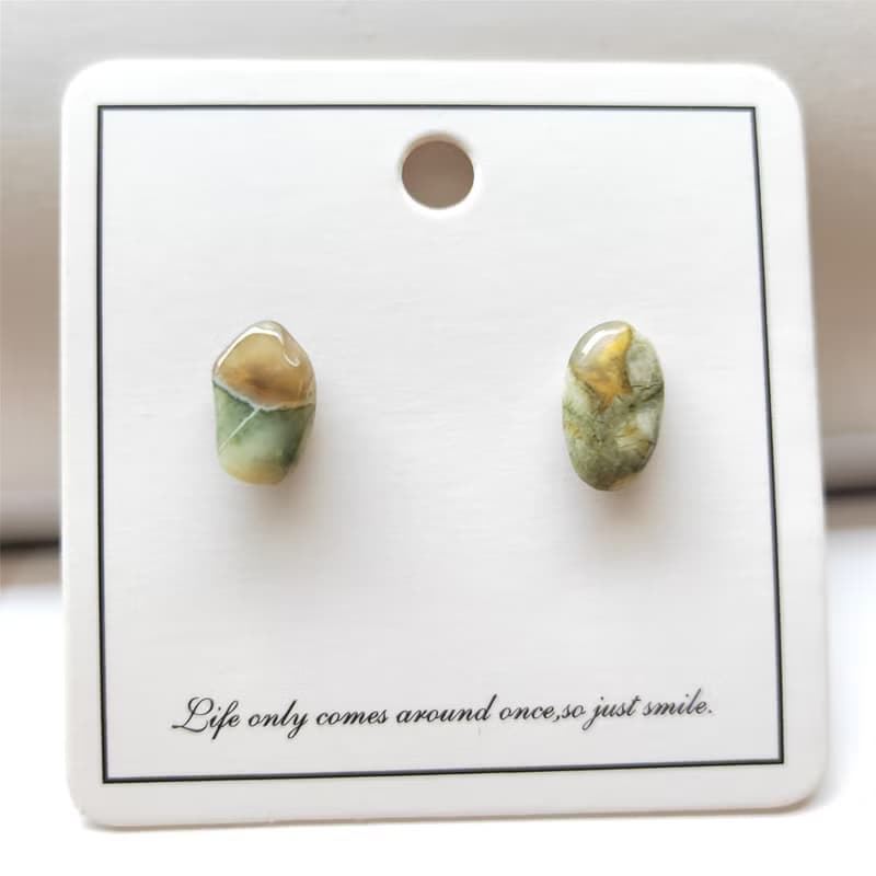 龍眼石耳釘小眾自然生長紋不規則天然石耳飾異形黃綠色手工配飾