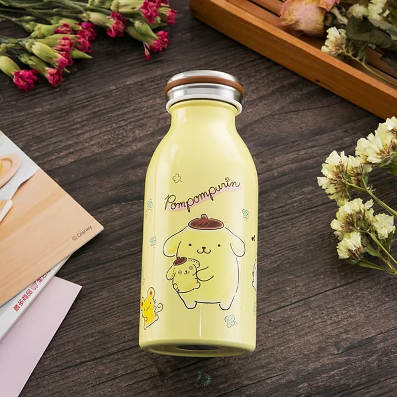 三麗鷗授權 呆萌布丁狗 長效保溫不鏽鋼牛奶瓶350ml 贈杯套