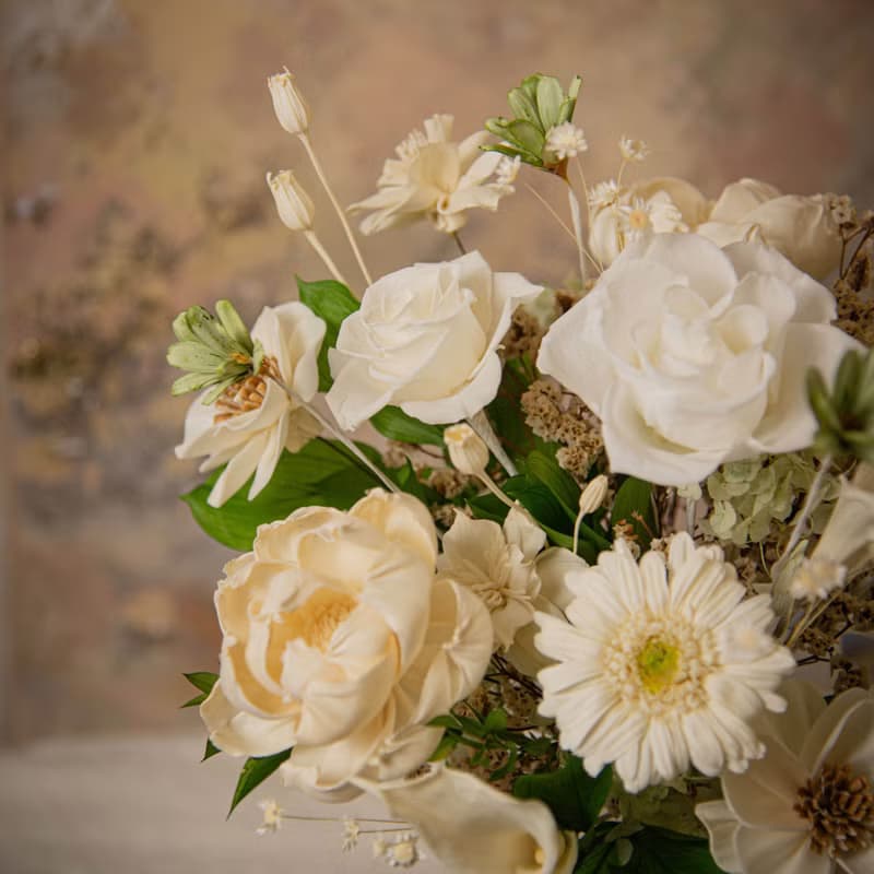 【愛與永恆】新娘捧花 白綠色海芋太陽花 乾燥花 永生花